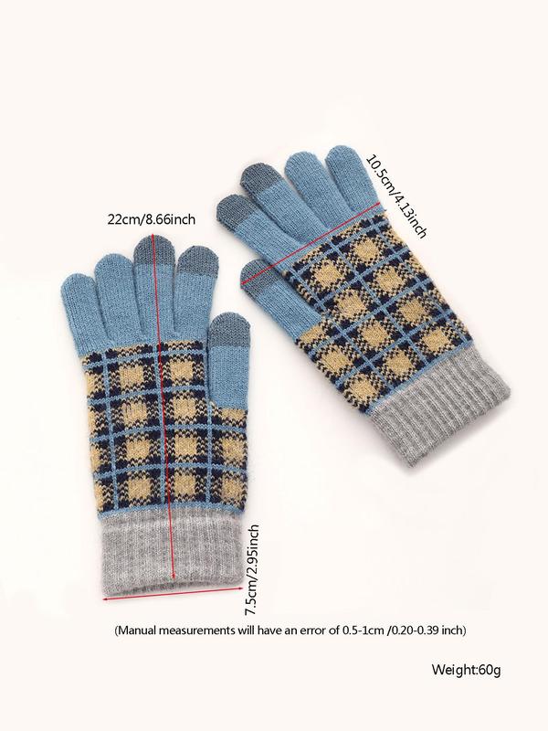 Unisex Minimalist Plaid Pattern Fingerless Gloves, Casual Touch Screen Warm Gloves for Fall & Winter, Fashion Accessories for Women & Men