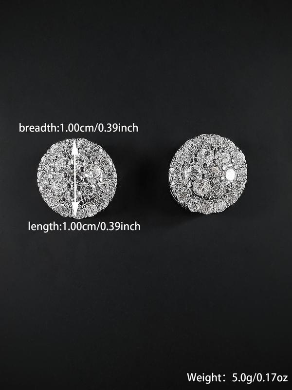 1 Pair Elegant Exquisite Rhinestone Decorated Stud Earrings for Women, Geometric Round Design Stud Earrings, Fashion Jewelry Accessories for Party and Daily Wear