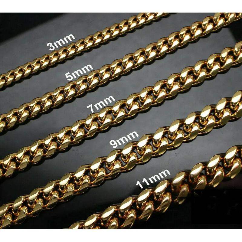 3 5 7 9 11mm Men's Silver Color Necklace Stainless Steel Cuban Link Chain For Mens Womens Basic Chokers 18-30inch