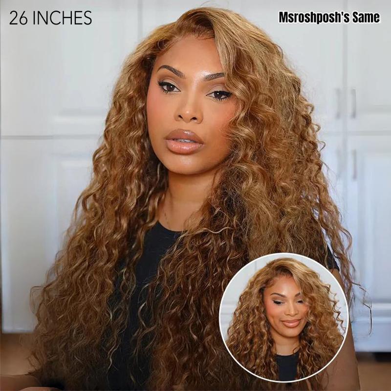 Wavymy Wear Go Glueless Pre Bleached Knots Wig Honey Blonde Highlight Water Wave Wig Minimalist 4x6 Pre-cut Pre-plucked Hairline Lace Wig 100% Human Hair