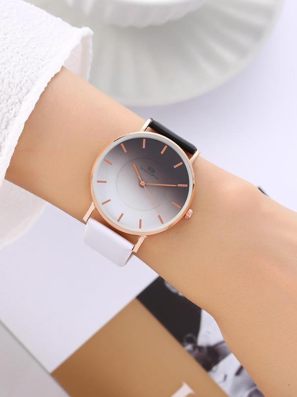 Women's Fashionable Colorblock Round Dial Watch, Casual Wristwatch for Women & Girls, Trendy All-match Watch for Birthday Gift without Box