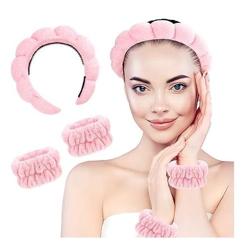 3Pcs Headbands for Women Non Slip Wrist Towels Washing Face Head Bands Women's Hair Makeup Headband Skincare Spa Girls Pink