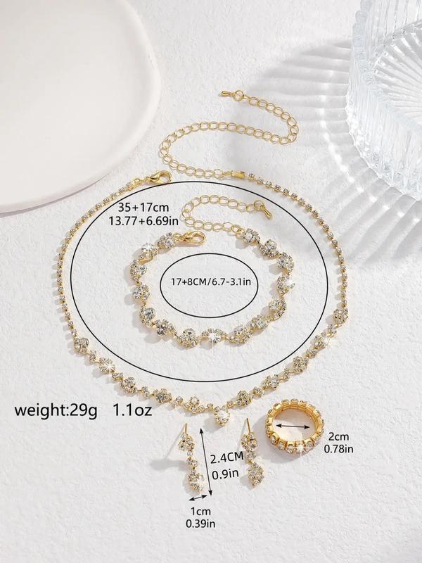 Women's Elegant Glittering Jewelry Set, 5 Counts set Luxury Dangle Earrings & Pendant Necklace & Ring & Bracelet, Exquisite Jewelry for Women & Girls