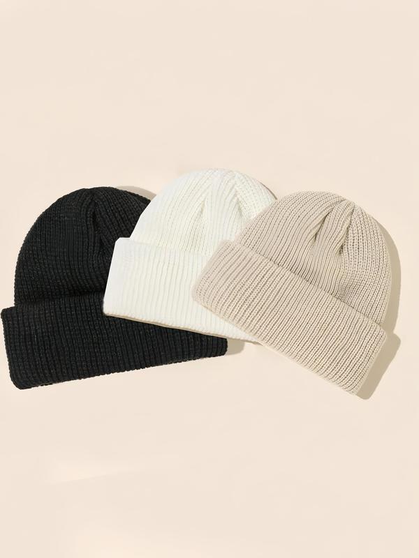 Solid Ribbed Beanie Hat, Casual High Stretch Knit Hat for Fall & Winter, Fashion Accessories for Both Men & Women