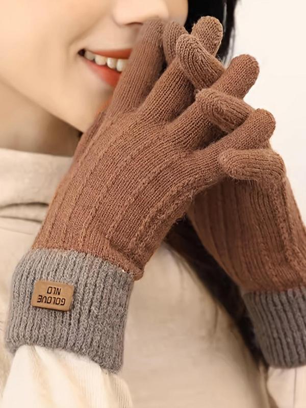 Women's Patchwork Knitted Gloves, Casual Touch Screen Warm Gloves for Fall & Winter, Fashion Accessories for Women & Girls