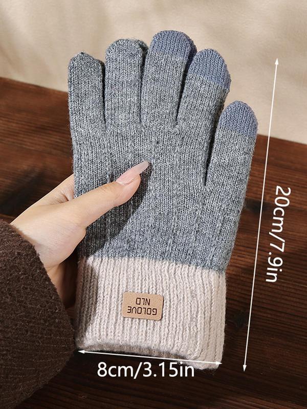 Women's Patchwork Knitted Gloves, Casual Touch Screen Warm Gloves for Fall & Winter, Fashion Accessories for Women & Girls