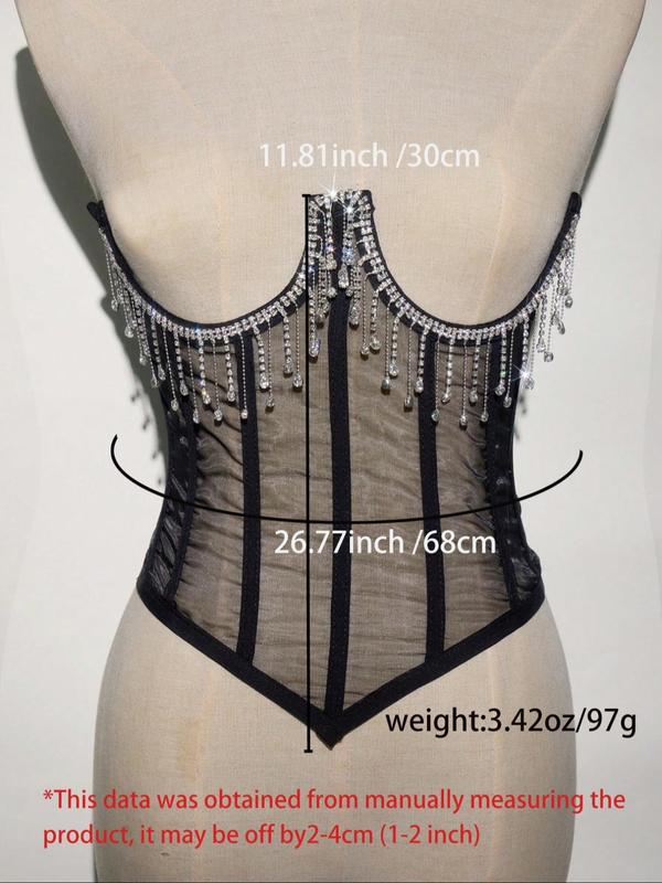 Women's Elegant Trendy Rhinestones Decorated Corset Belt with Fringe Design, Punk Style Lace Up Adjustable Corset Belt, Fashionable Accessories For Daily & Party Decoration