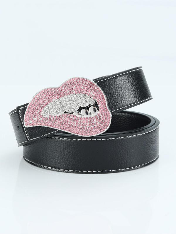 Fashion Rhinestone Decorated Lip Shaped Belt for Men, Street Punk Style Fashion Accessory, Hip Hop Style PU Leather Belt For Trouser, Dress