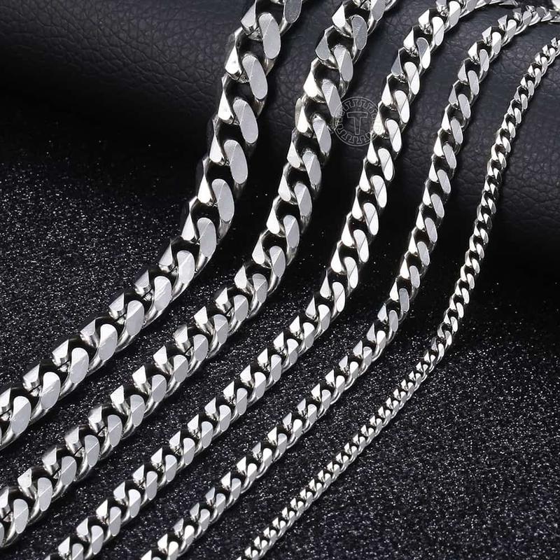 3 5 7 9 11mm Men's Silver Color Necklace Stainless Steel Cuban Link Chain For Mens Womens Basic Chokers 18-30inch