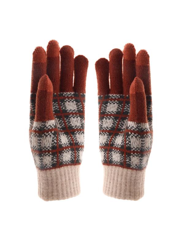 Unisex Minimalist Plaid Pattern Fingerless Gloves, Casual Touch Screen Warm Gloves for Fall & Winter, Fashion Accessories for Women & Men