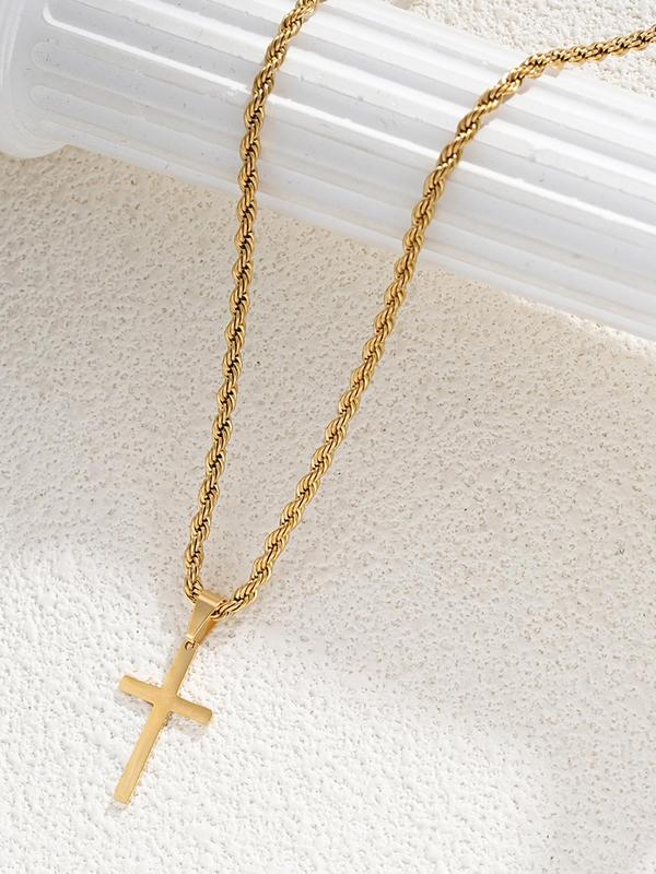 Unisex Street Style Cross Pendant Necklace for Summer, Luxury Jewelry, Punk Stainless Steel Twist Chain Necklace for Party, Daily Decor, Trendy All-match Hip Hop Vintage Jewelry As Birthday Gift