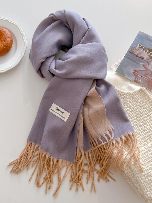 Tassel Design Double Sided Scarf, Casual Soft Warm Shawl for Fall & Winter, Fashion Accessories for Women & Men