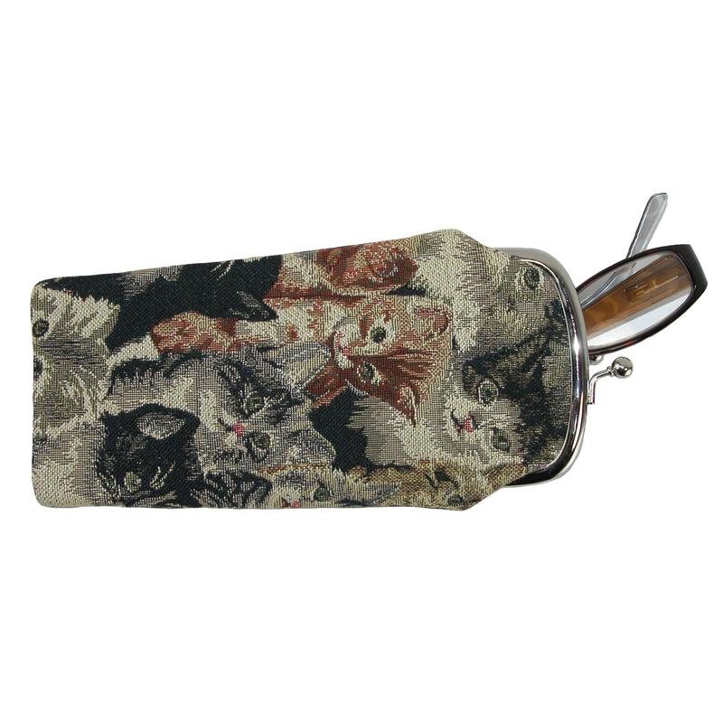 CTM Women's Cat Print Tapestry Glasses Case and Coin Purse Set