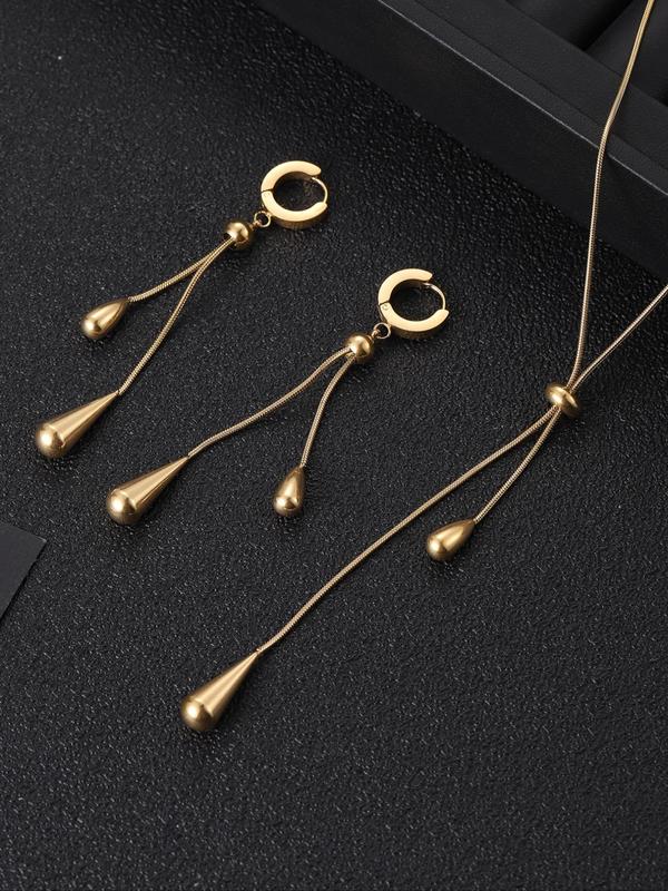 3pcs set Unisex Simple Style Chain Necklace & Dangle Earrings, Casual 2024 New Trendy Water Drop Decor Jewelry Set, Fashionable Jewelry Set for Party & Daily Wear