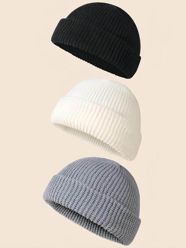 Solid Ribbed Beanie Hat, Casual High Stretch Knit Hat for Fall & Winter, Fashion Accessories for Both Men & Women