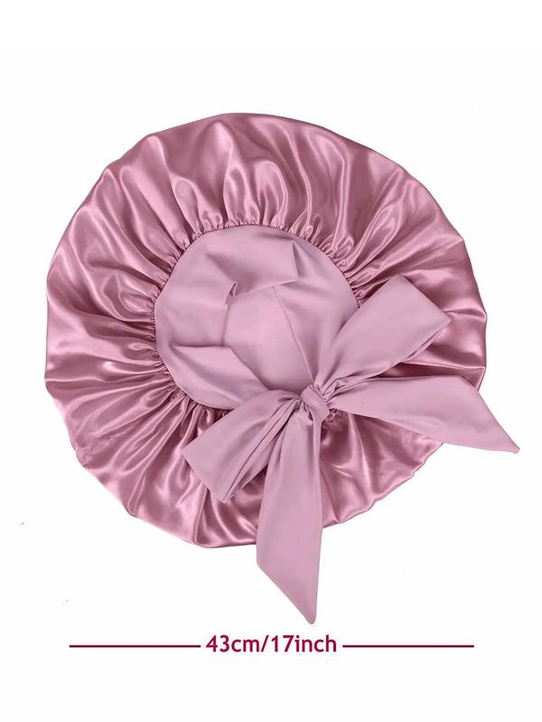 Solid Color Satin Bonnet, Ruched Design Sleeping Bonnet with Ribbon, Fashion Hair Accessories for Women & Girls