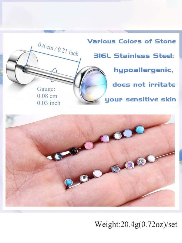 Mixed Color Screw Back Stud Earrings, Stainless Steel Cartilage Earrings for Women & Men, Trendy All-match & Exquisite Jewelry for Birthday Gift