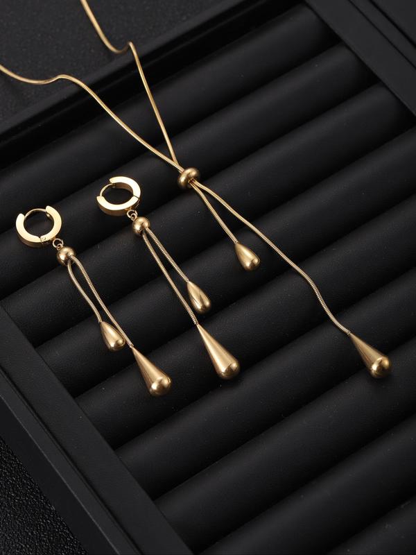 3pcs set Unisex Simple Style Chain Necklace & Dangle Earrings, Casual 2024 New Trendy Water Drop Decor Jewelry Set, Fashionable Jewelry Set for Party & Daily Wear