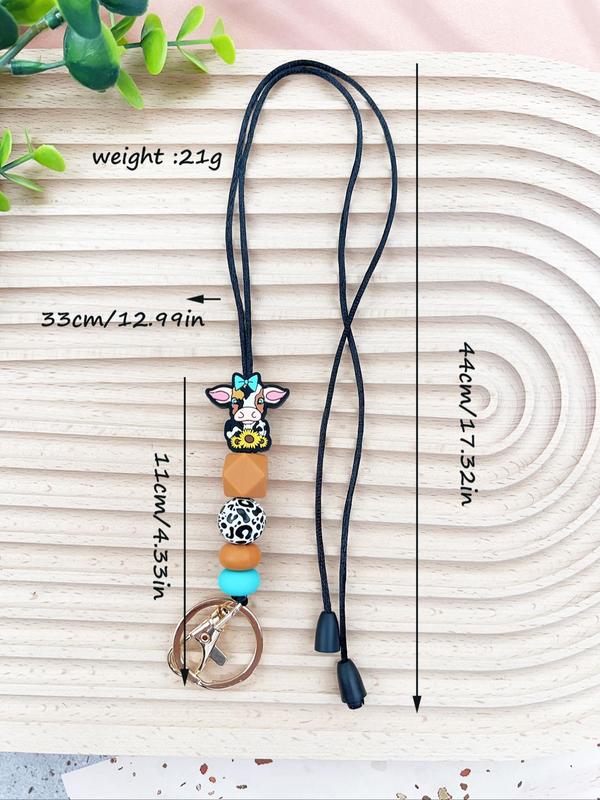 Boho Style Cute Cow & Flower Design Beaded Keychain, Tassel Decor Keychain for Women & Men for Daily Decor, Trendy All-match & Exquisite Keychain for Birthday Gift