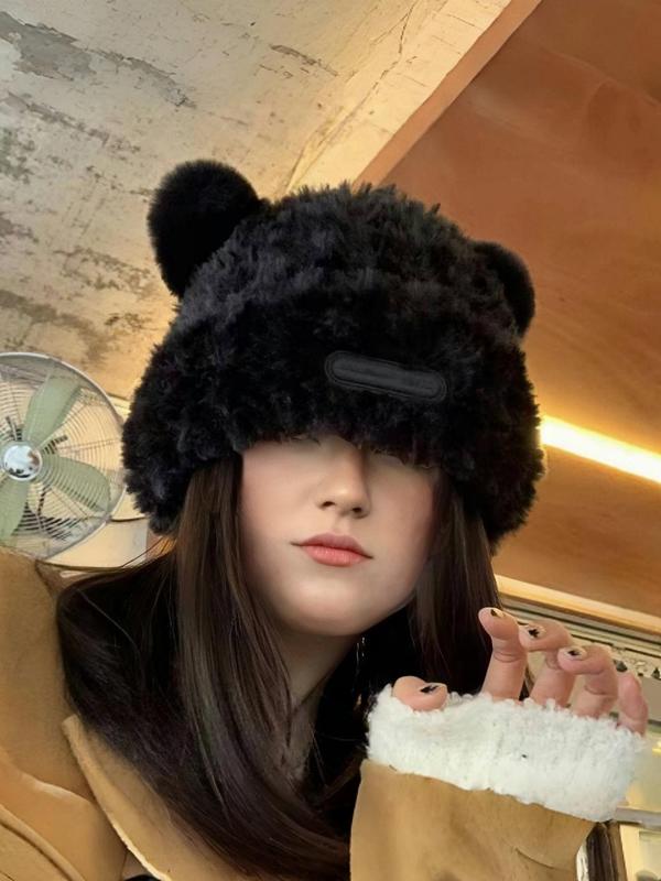 Cute Bear Ear Design Beanie Hat, Casual Soft Comfortable Knitted Hat for Fall & Winter, Fashion Accessories for Women & Girls