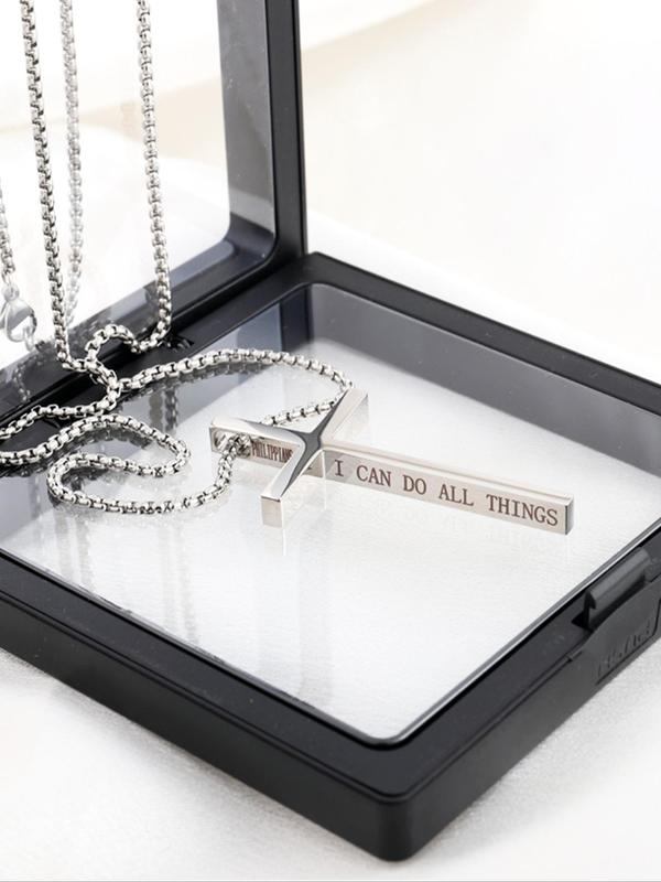 Letter Engraving Cross Charm Pendant Necklace for Women & Men, 2024 Summer Casual Matching Chains Necklace, Jewelry Accessory for Party Back To School, Fall Outfits, Fall Freshness, for Fall Fall