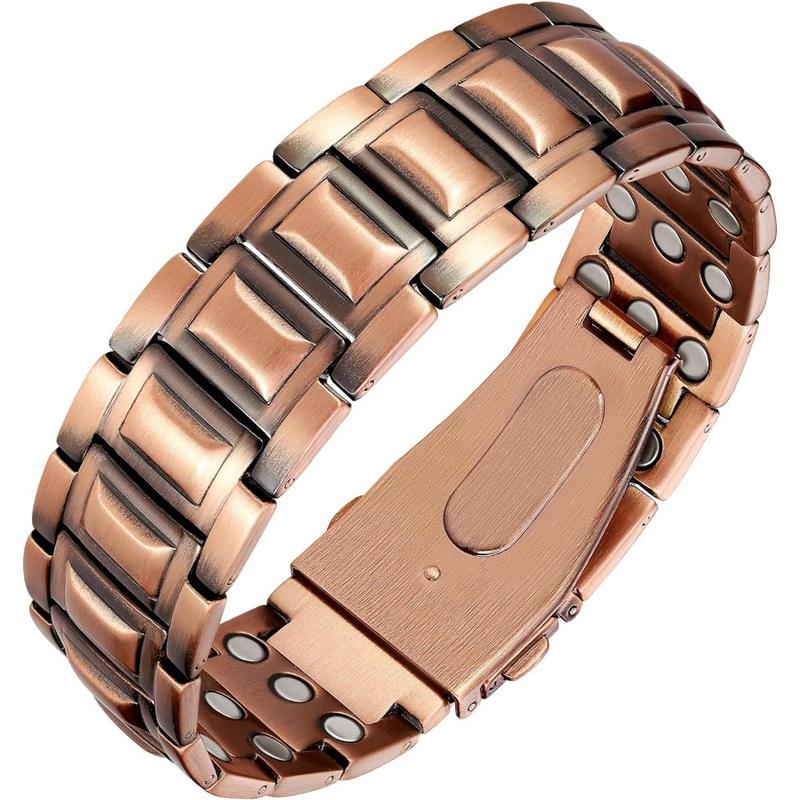 Copper Bracelet for Men,Unique Folding Clasp Wristband Brazaletes with Adjustment Tool and Jewelry Gift Box