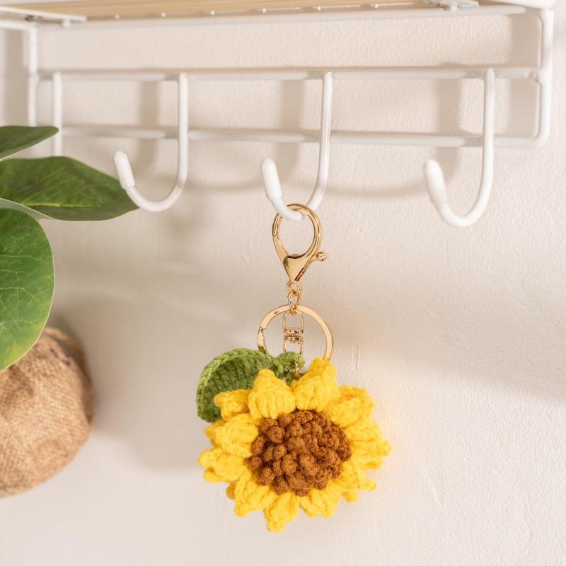 Crochet Sunflower & Rose Keychain, 1 Count 2 Counts Cute Creative Handmade Crochet Decoration, Beautiful Home Party Decoration