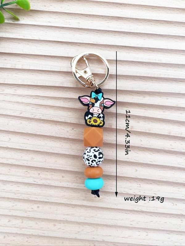 Boho Style Cute Cow & Flower Design Beaded Keychain, Tassel Decor Keychain for Women & Men for Daily Decor, Trendy All-match & Exquisite Keychain for Birthday Gift