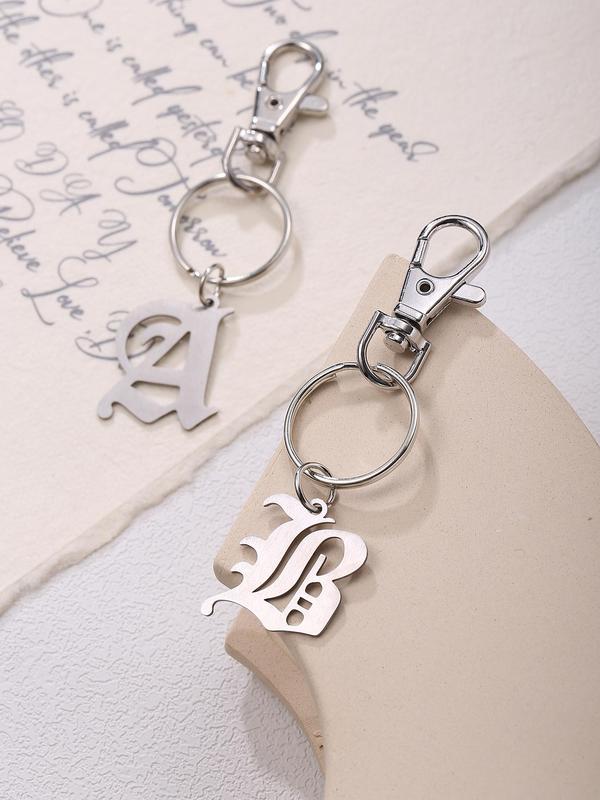 Letter Initial Design Keychain, Stainless Steel Keychain for Women & Men, Trendy All-match & Exquisite Keychain for Birthday Gift