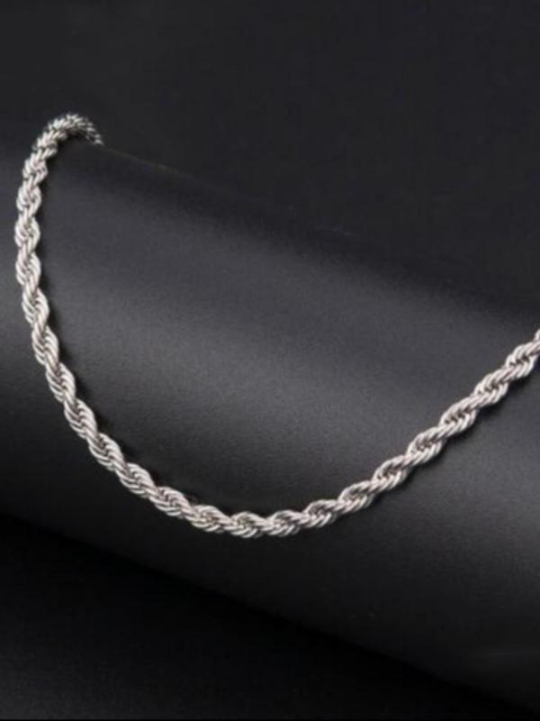 Simple Classic Stainless Steel Rope Chain Necklace & Bracelet (1 Set), Fashion Jewelry for Party, Daily Clothing Decor, Trendy All-match & Exquisite Jewelry for Birthday Gift