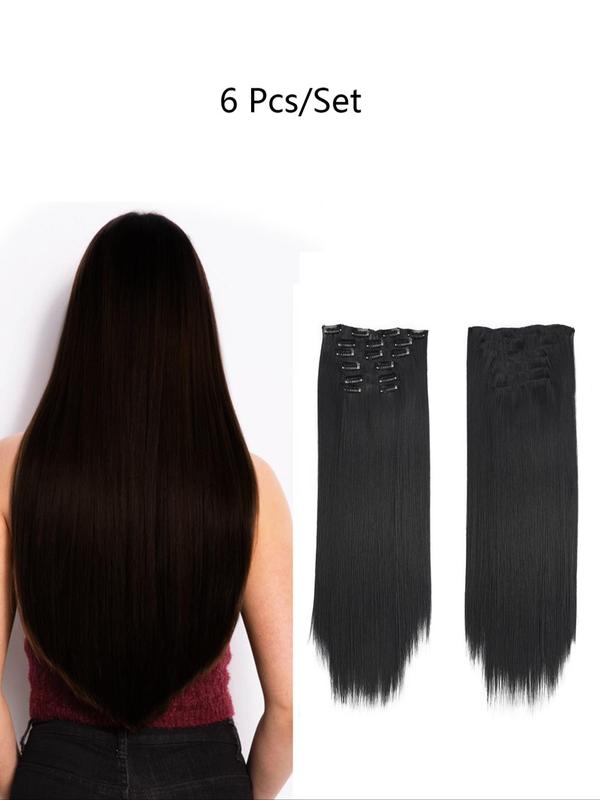 24 Inch Long Straight Synthetic Hair Extension, 2024 Clip-in Hair Extensions for Women, Natural Fluffy Hair Extensions for Daily & Party Hairstyle Decoration, Fall Outfits, Earthtone Fall Freshness