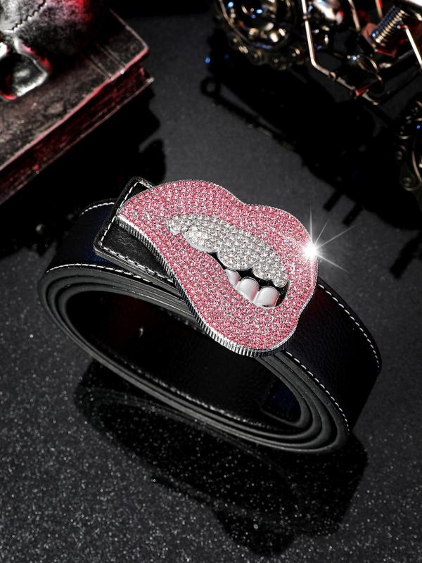 Fashion Rhinestone Decorated Lip Shaped Belt for Men, Street Punk Style Fashion Accessory, Hip Hop Style PU Leather Belt For Trouser, Dress