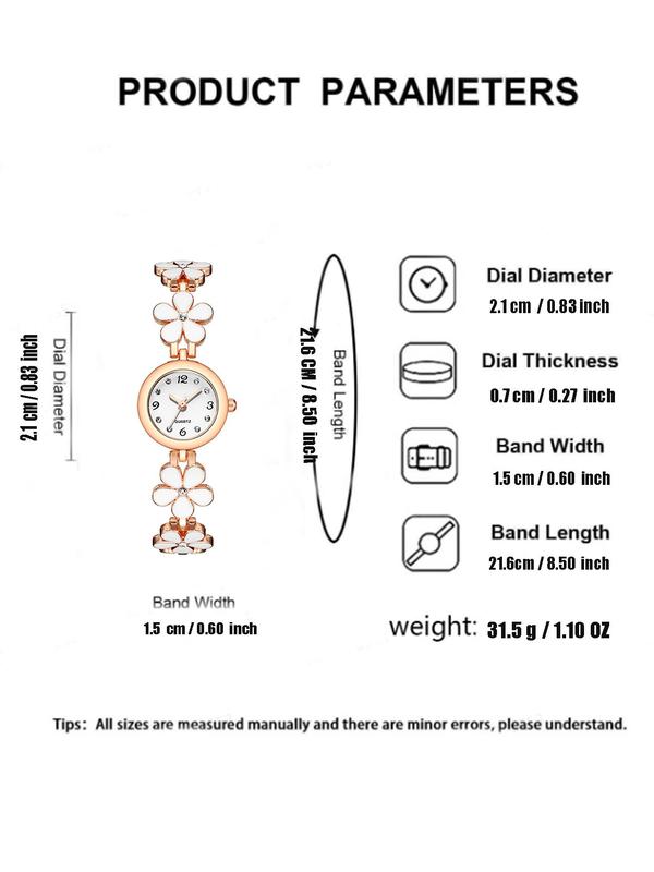 Women's Elegant Flower Design Quartz Watch, Fashionable Rhinestone Decor Analog Watch for Women & Girls, Trendy All-match Watch As Gift without Box