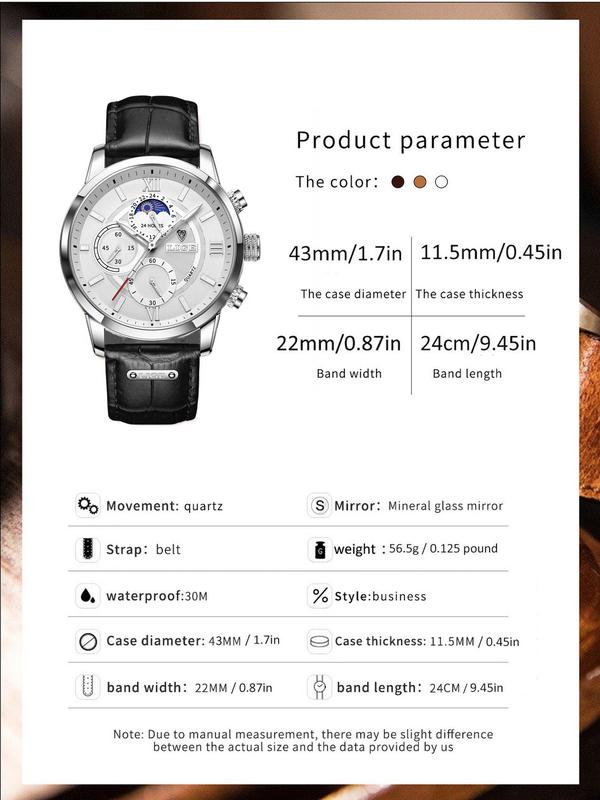 Men's 2024 Business Fashion Round Dial Analog Quartz Watch for Men, Pu Leather Strap Watch, Perfect Gifts for Bf, Dad, Brother Back To School, with Box, Fall Outfits, Earthtone Fall Freshness Fall