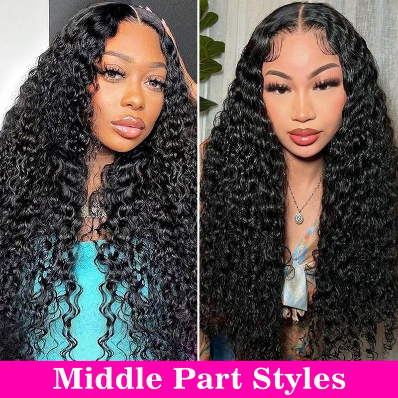 FORGIRLFOREVER 13x6 Lace Frontal Wig Human Hair Pre Plucked Water Wave Wig Natural Color Transparent Lace Front Human Hair Wigs For Women