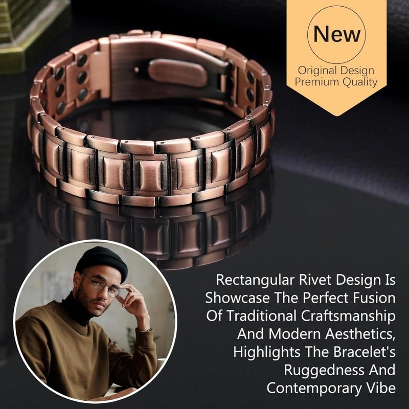 Copper Bracelet for Men,Unique Folding Clasp Wristband Brazaletes with Adjustment Tool and Jewelry Gift Box