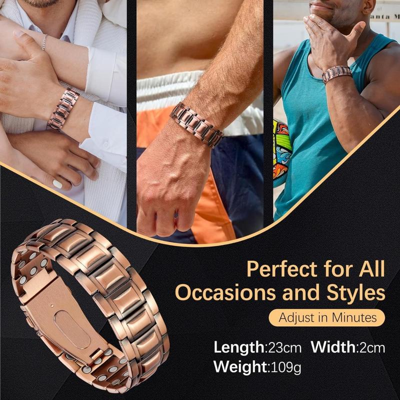 Copper Bracelet for Men,Unique Folding Clasp Wristband Brazaletes with Adjustment Tool and Jewelry Gift Box