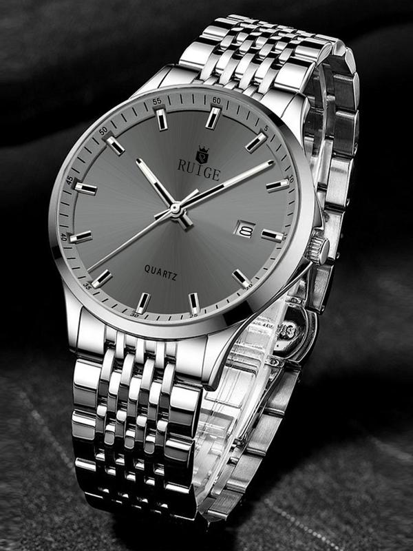 Men's Business Simple Stainless Steel Strap Waterproof Analog Quartz Watch, Fashion Watch for Clothing Decor, Trendy  Exquisite Watch for Gift with Box