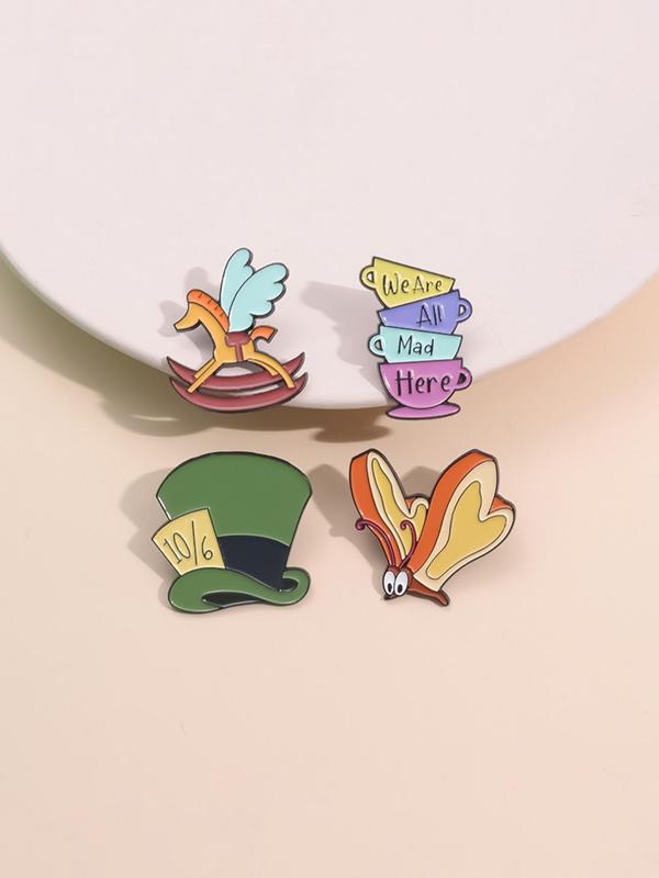 Cartoon Hat & Cup & Hat & Horse Design Brooch, Cute Alloy Badge for Daily Clothing Decor, Trendy All-match & Exquisite Brooch for Birthday Gift