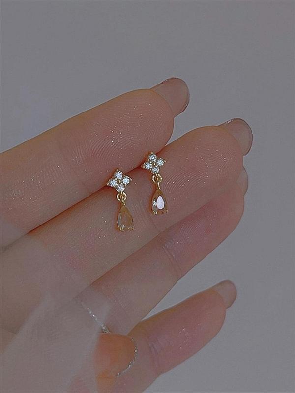 Summer Fashionable Delicate Rhinestone Decor Water Drop Trendy Dangle Earrings, Summer jewelry, Elegant Drop Earrings For Girl For Summer Party