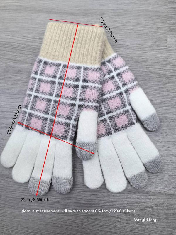 Unisex Minimalist Plaid Pattern Fingerless Gloves, Casual Touch Screen Warm Gloves for Fall & Winter, Fashion Accessories for Women & Men