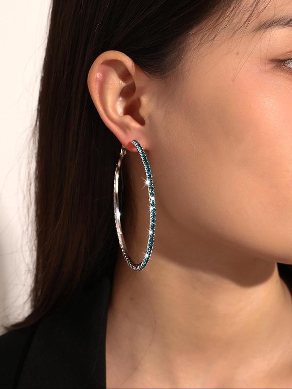 Summer Minimalist Rhinestone Decorated Large Size Hoop Earrings, 2024 New Fashionable Chic Exaggerated Earrings for Women, Matching Classic Fashion Shiny Jewelry for Daily Wear, for Fall