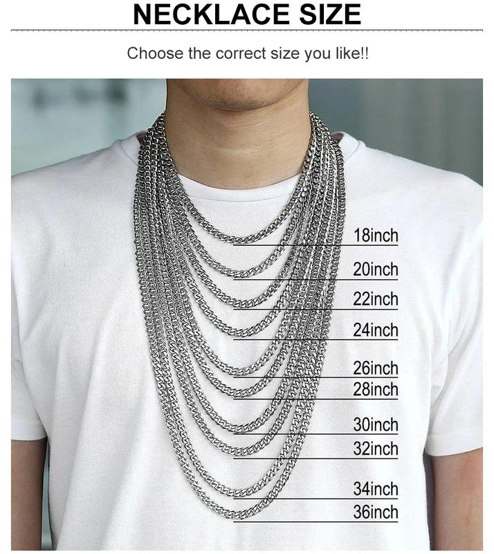 3 5 7 9 11mm Men's Silver Color Necklace Stainless Steel Cuban Link Chain For Mens Womens Basic Chokers 18-30inch