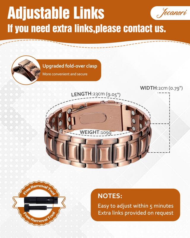 Copper Bracelet for Men,Unique Folding Clasp Wristband Brazaletes with Adjustment Tool and Jewelry Gift Box