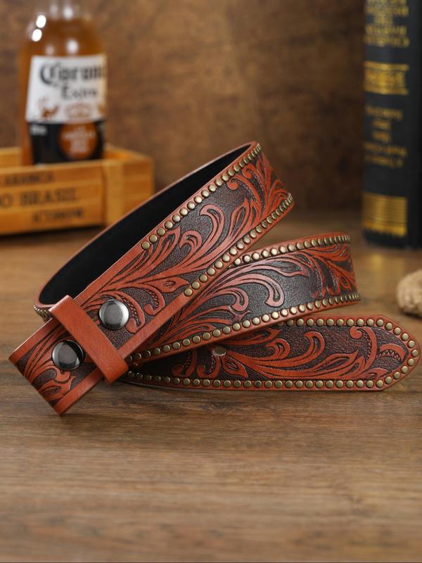 Men's Street Style PU Leather Belt, Vintage Trendy Embossed Waistband for Jeans Pants, Fashionable Clothes Accessories for Daily & Party Decoration, Fall Outfits, Earthtone Fall Freshness