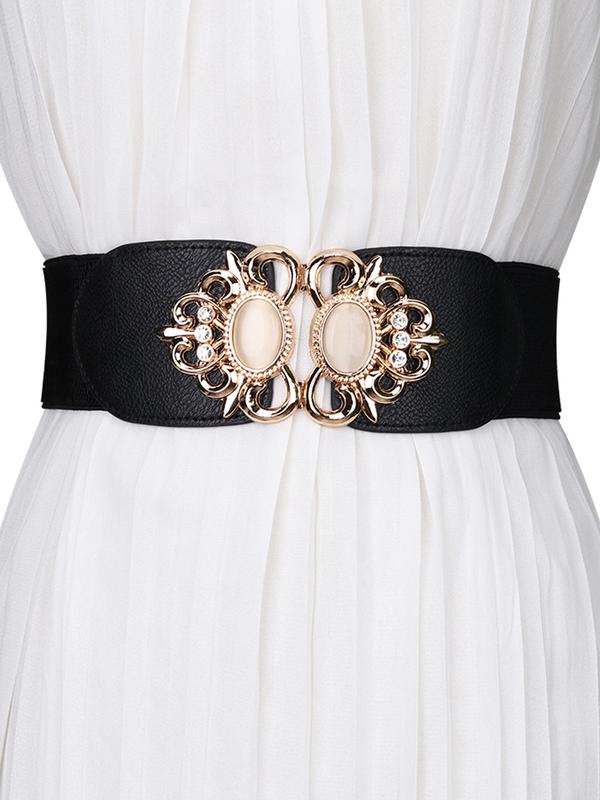 Fashion Rhinestone Decorated Hollow out Design Symmetrical Buckle Belt for Women,  Casual Waistband for Jeans Short Skirt