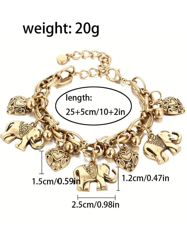 Vintage Elephant & Heart Charm Anklet,  Fashionable Adjustable Anklet for Women & Girls for Party, Daily Clothing Decor, Trendy All-match & Exquisite Jewelry for Birthday Gift