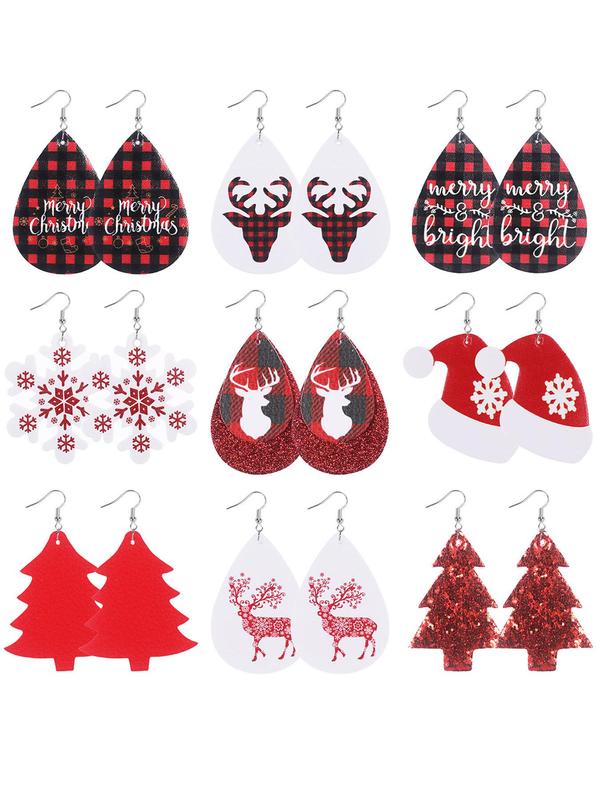 Christmas Themed Water Drop Shaped Dangle Earrings, Cute Cartoon Deer & Snowflake & Tree Design Earrings, Fashion Jewelry for Women & Girls