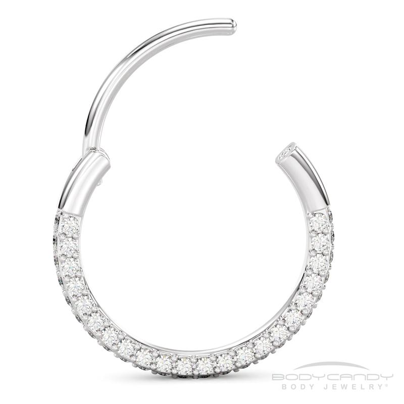 20 Gauge Implant Grade Titanium Triple Sided Micro Gem Hinged Nose Hoop (Select Size) hoop ring cz conch