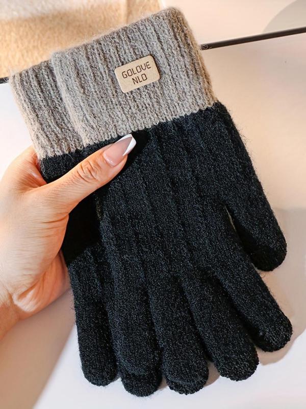 Women's Patchwork Knitted Gloves, Casual Touch Screen Warm Gloves for Fall & Winter, Fashion Accessories for Women & Girls